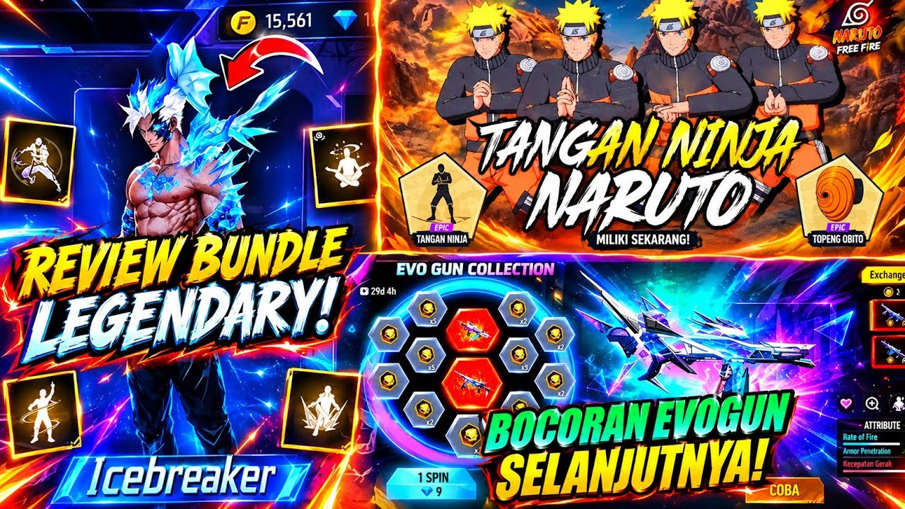BOCORAN BUNDLE LEGENDARY FF TERBARU! EMOTE SEGEL TANGAN NINJA,TOPENG OBITO & EVOGUN FF SELANJUTNYA