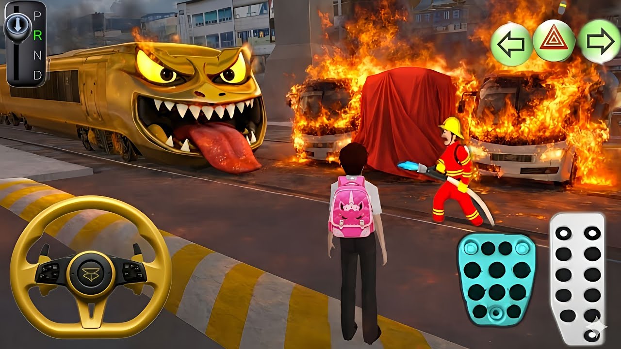 🔥 Monster Train vs Fire Trucks 😱 | Crazy Rescue Scene 🚒 | 3D Driving Class 2 Gameplay