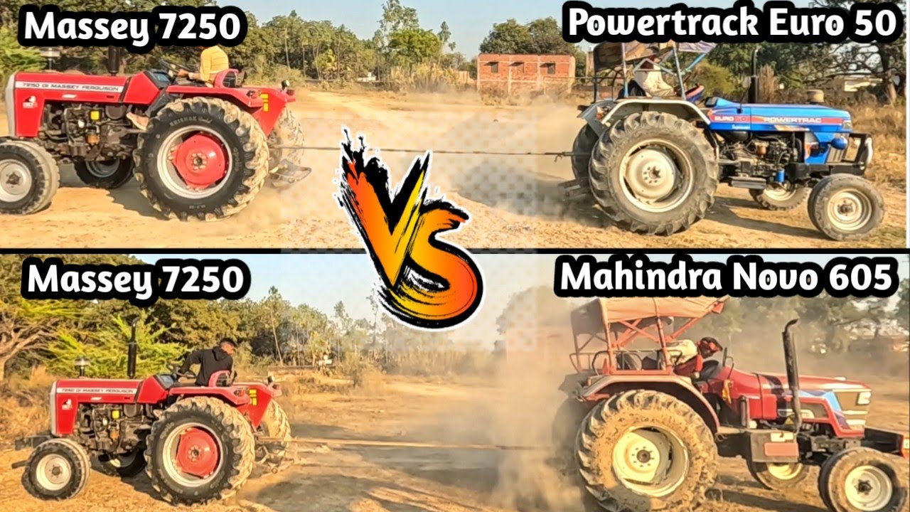 Massey 7250 Mahindra Novo 605 & Powertrack Euro 50 Tochan मैसी महिंद्रा & पॉवरट्रैक टोचन मुकाबला 