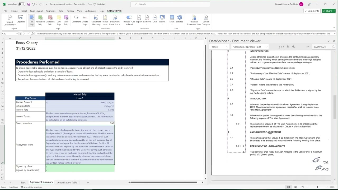 DataSnipper Use Case - Amortization Calculation Testing