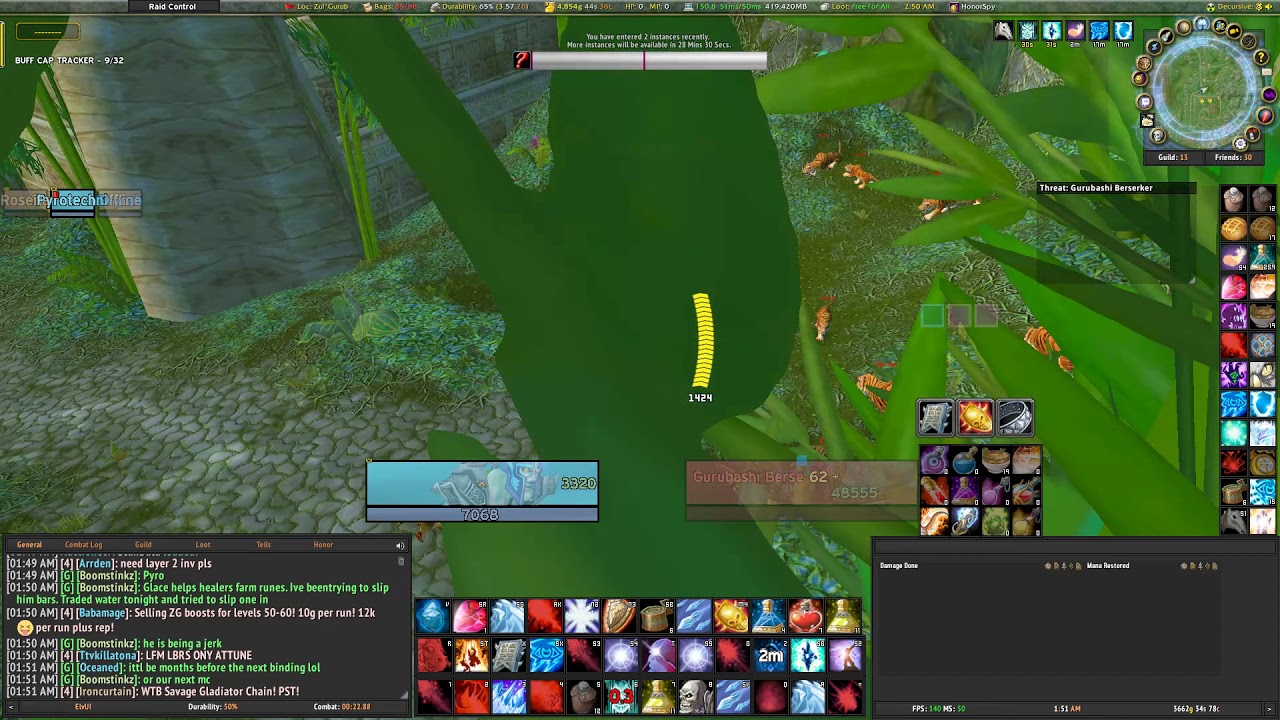 Zul Gurub 8 Croc packs + Tigers 1 pull with Blade of Eternal Darkness.