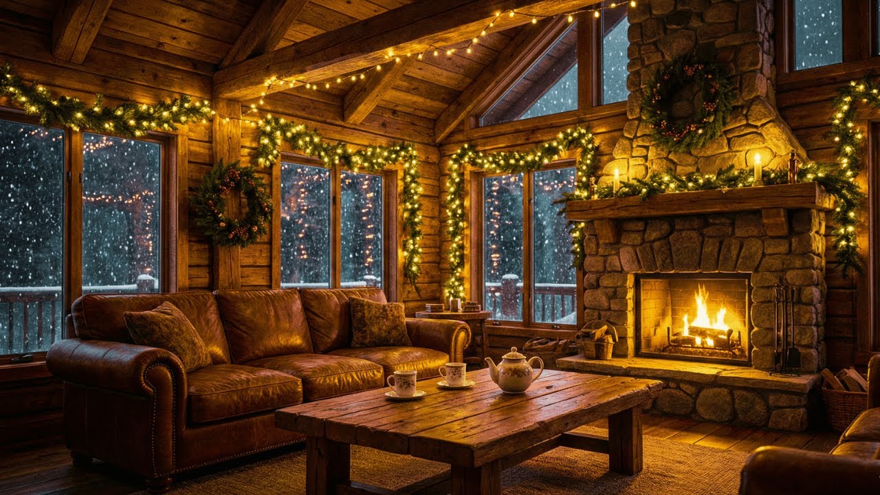Calm Christmas Ambience 🎄 Cozy Fireplace & Soft Snow • Relaxing Holiday Music