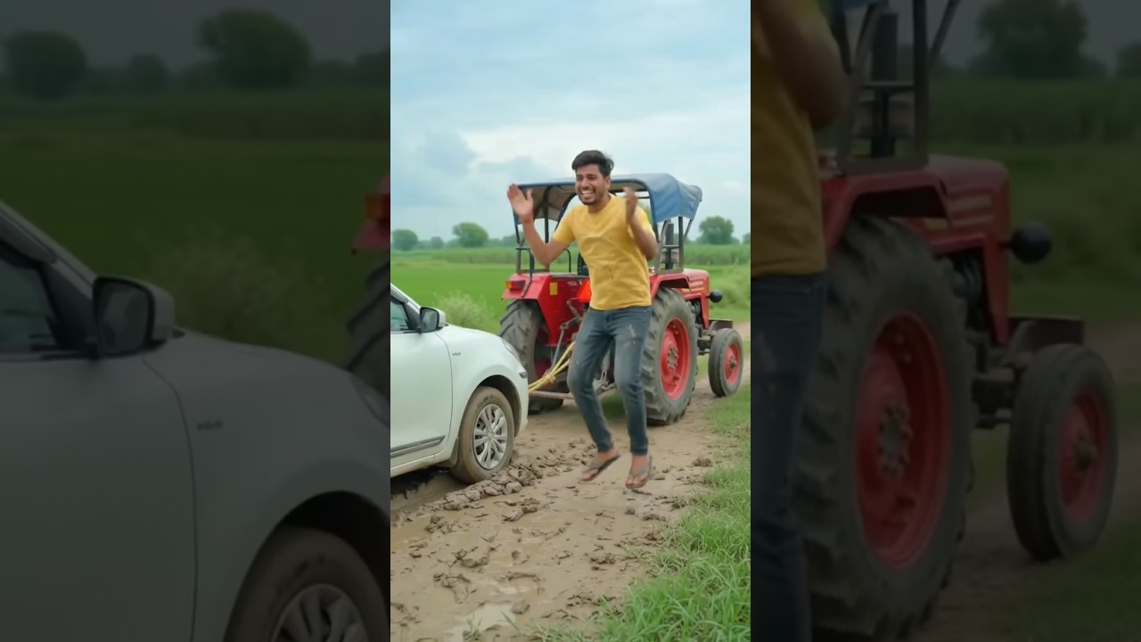 🚗 The car was stuck so bad, it was impossible to get out! 😱🚜 #india #shorts #viralvideo
