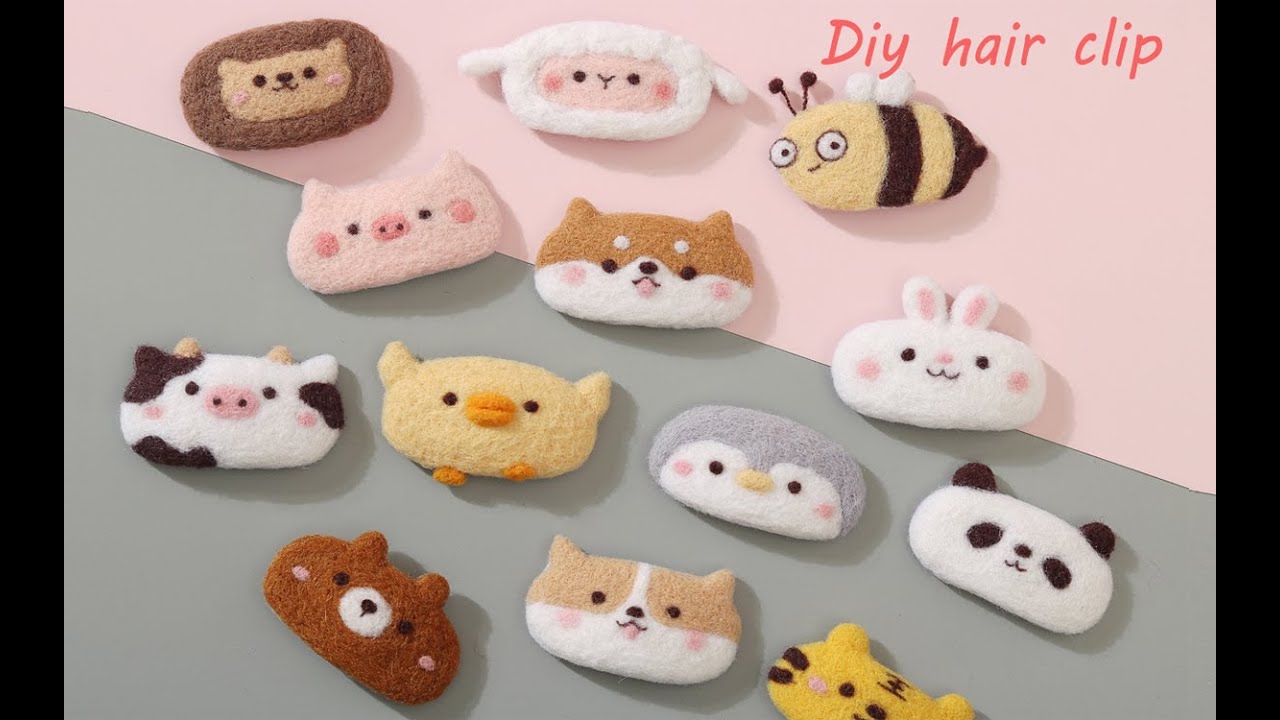 Fashion Lovely Animal Wool needle felting hair clip brooch for girls