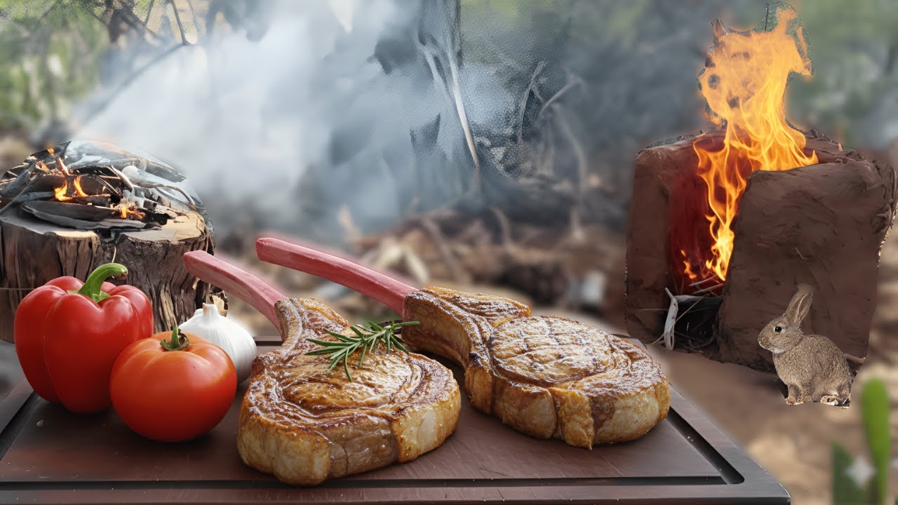 Juicy Tomahawk Steak with Stuffed Vegetables &ndash; Grilled in the Desert