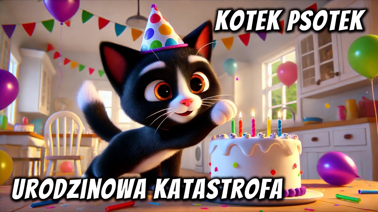 🐱🎂 Urodzinowa katastrofa kotka Psotka - Audiobook dla dzieci - Bajka do słuchania na dobranoc 🎧