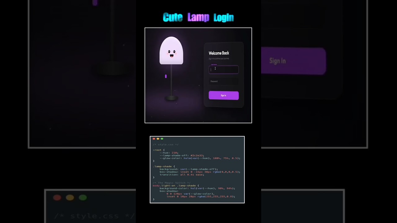 login lamp style CSS and HTML #coding #programming #python #youtubeshorts
