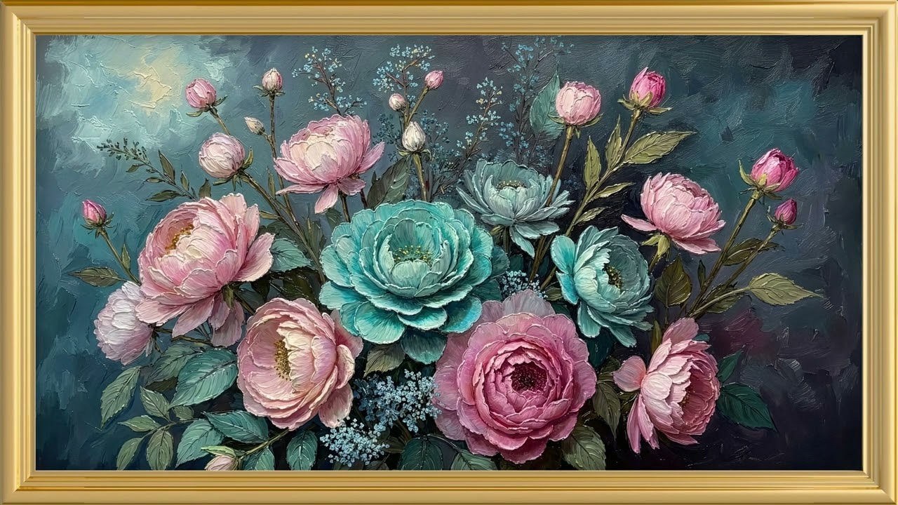 Exquisite Pastel Peonies & Roses Oil Painting | TV Wallpaper | Free Background | 4K TV Frame Art