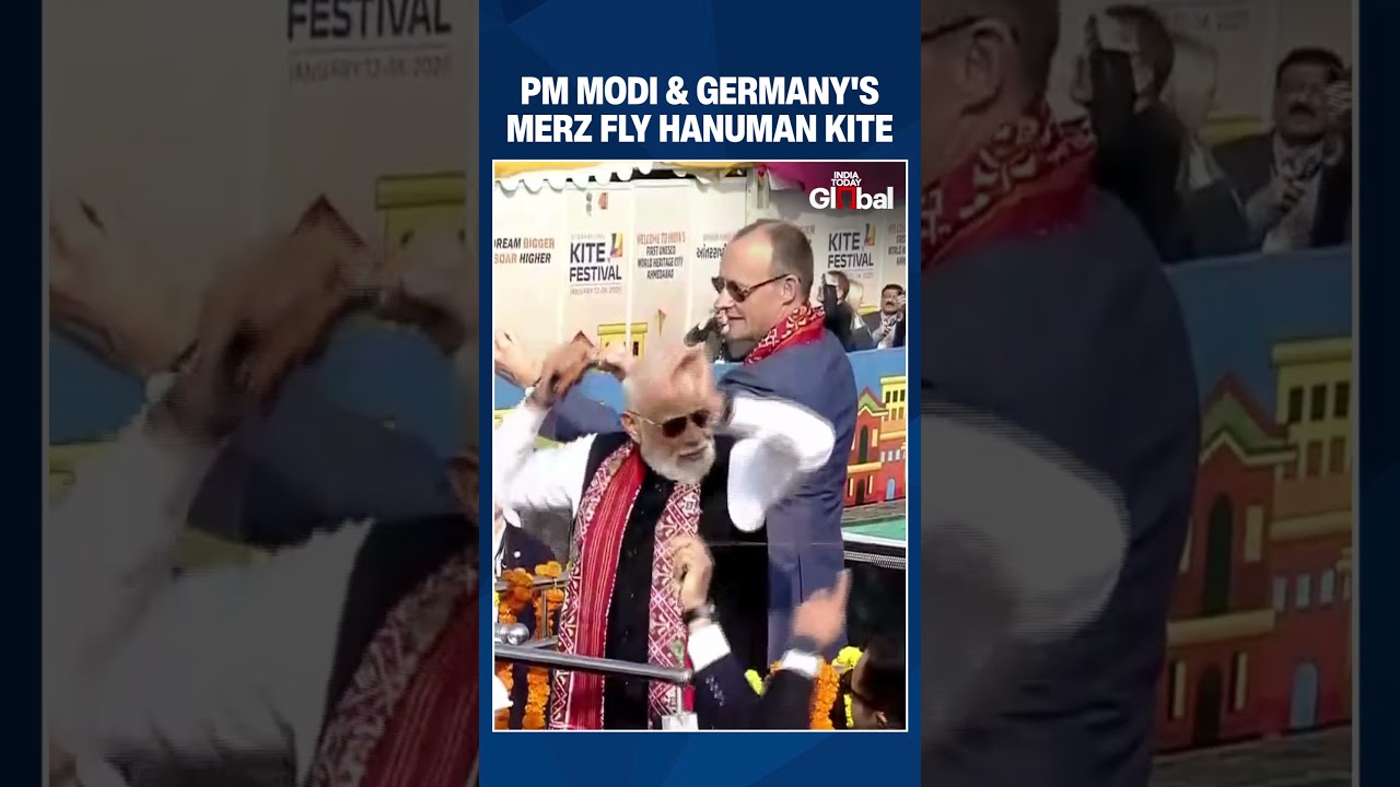 PM Modi and Germany Chancellor's Merz Fly Hanuman Kite at the Sabarmati International Kite Festival