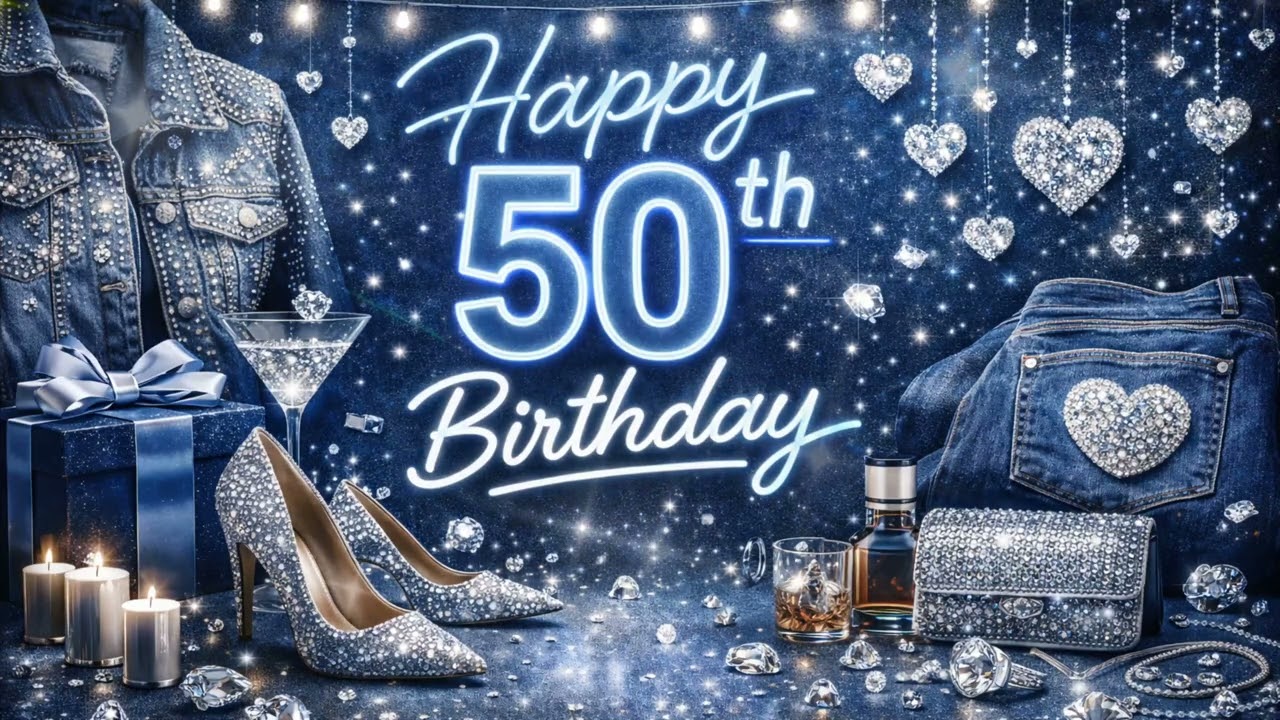 50th Birthday Denim & Diamonds Theme 💎 4K Elegant Party Background | Smart TV Screensaver