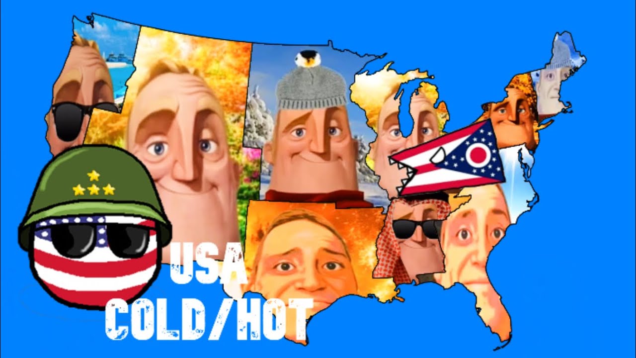 Mr Incredible becoming Cold/Hot Mapping (US States by Average Temperature)