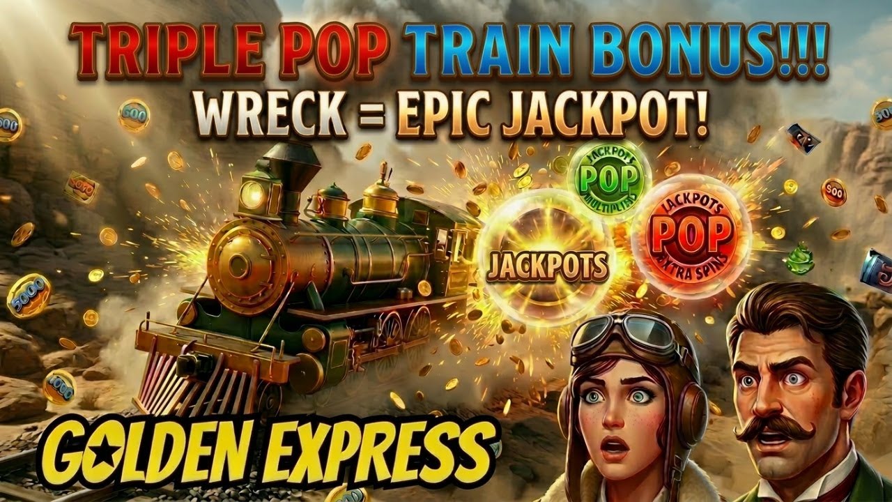 TRIPLE POP JACKPOT BONUS Train Derailment on Golden Express! #slots #casino jackpot #goldenexpress