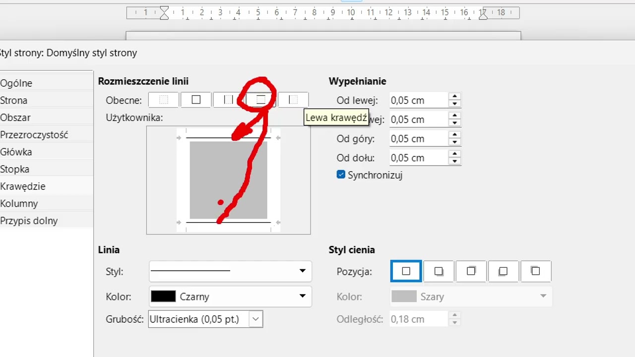 Obramowanie strony - Libre Office Writer - Windows 11