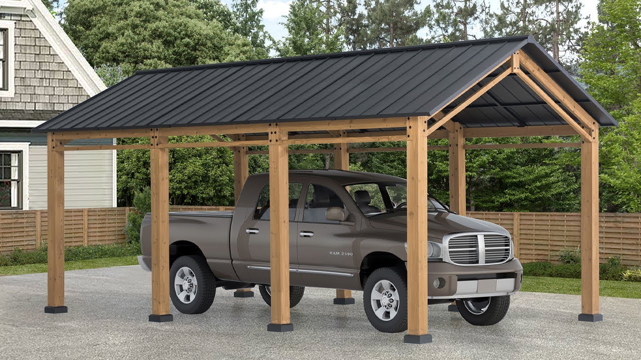 [How-to Install] DIY Sunjoy 11x20 Black Gable Roof Wood Carport/Gazebo Assembly|Carport Installation