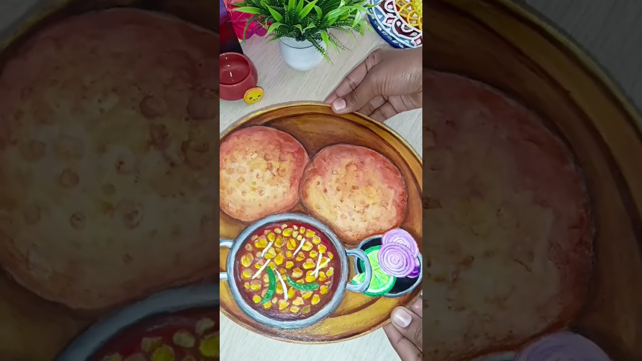 Chole Puri painting😋 on birthday cake board 