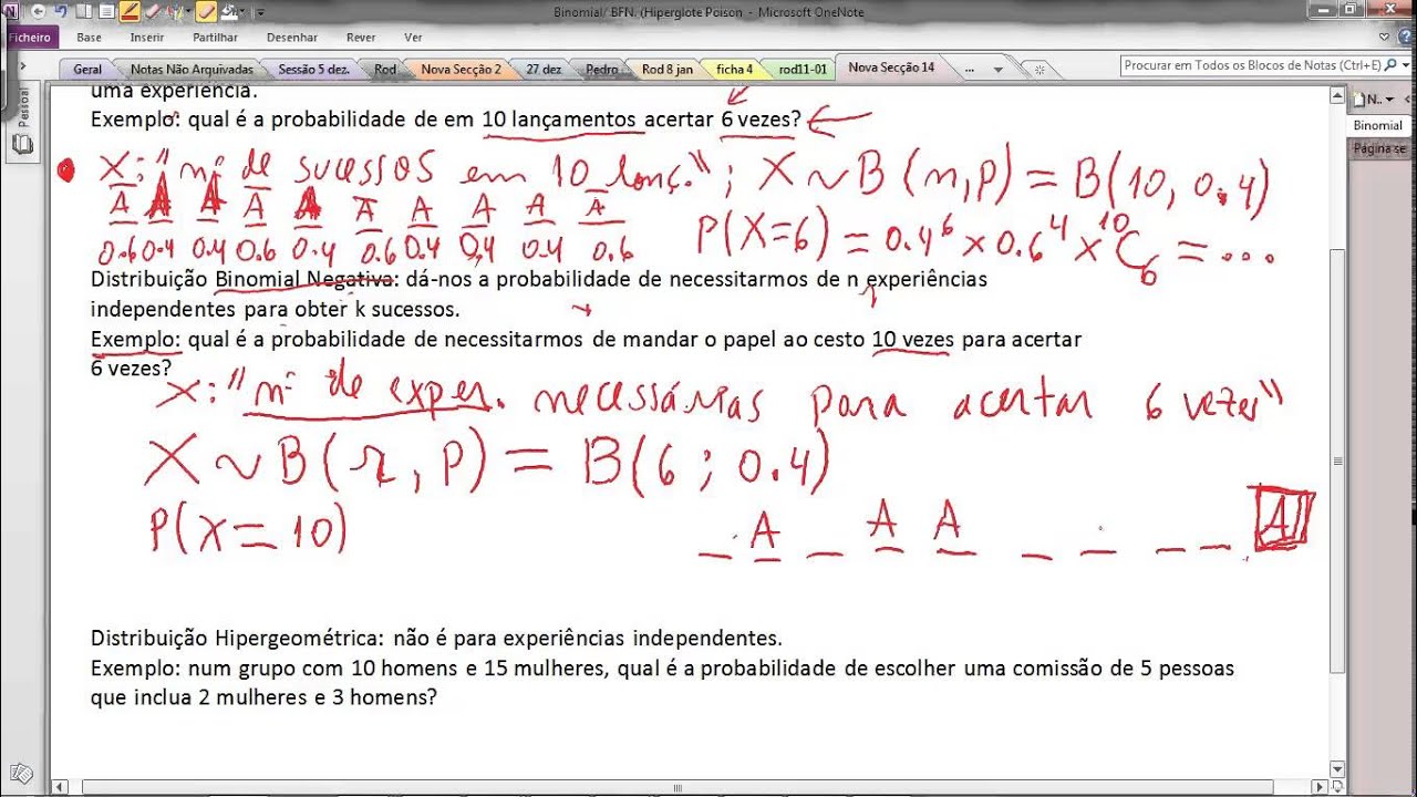 Diferenças entre Binomial, binomial negativa, Hipergeométrica e Poisson