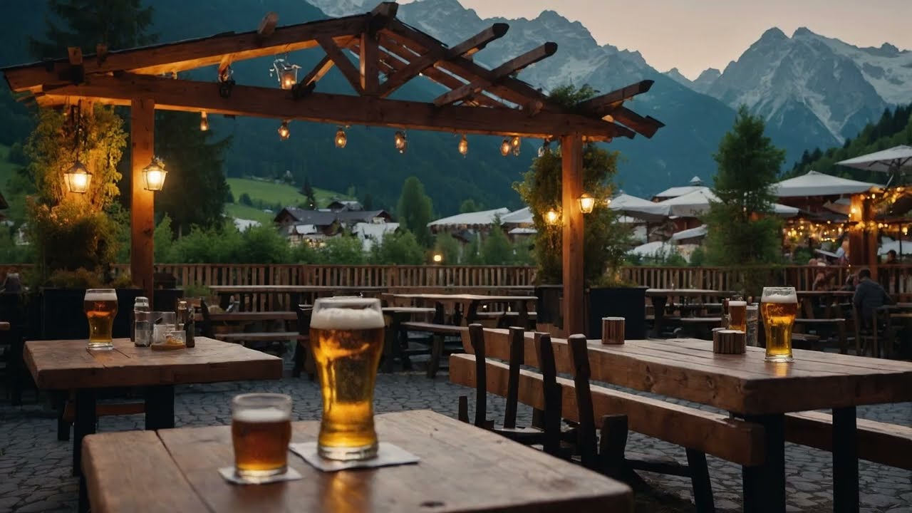 German Beer Garden Ambience - 4+ Hrs of #biergarten #mountainviews & #oktoberfest vibes