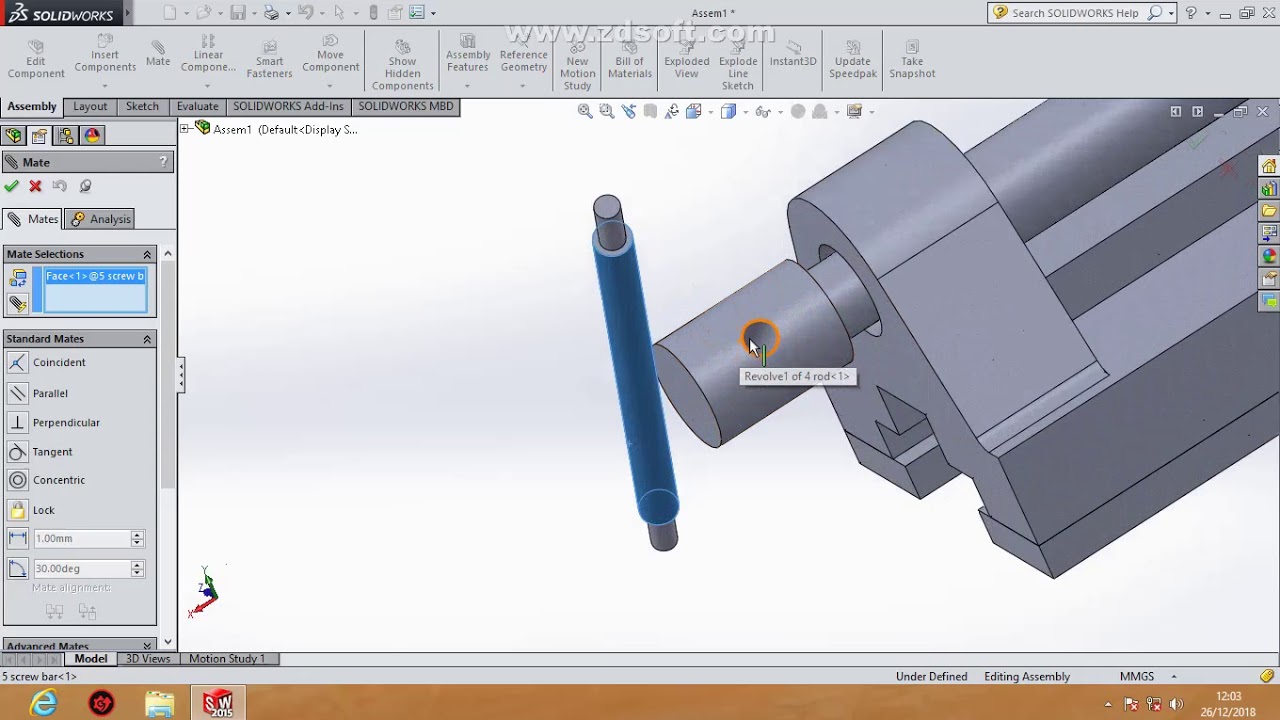 BENCH VICE ASSEMBLY AND MOTION STUDY IN SOLIDWORKS