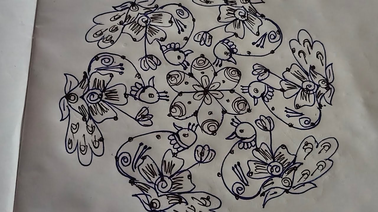 Beautiful peacock rangoli design with dots😍 #muggulu #freehandrangolis #viralvideo 