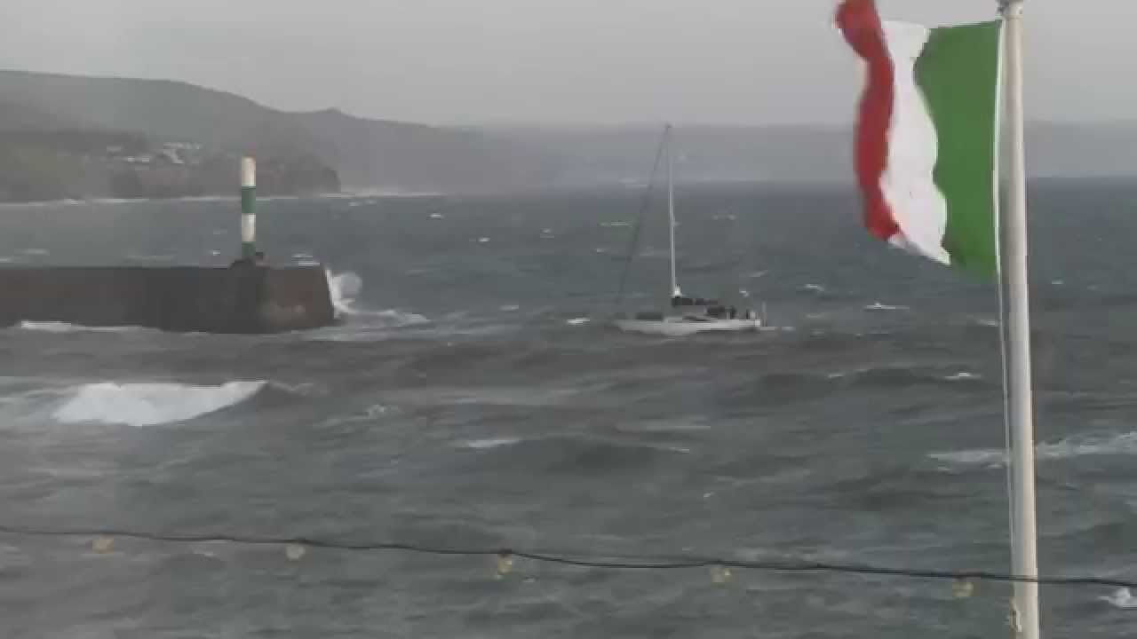 Aberystwyth Harbour -  two yachts ariving in a storm