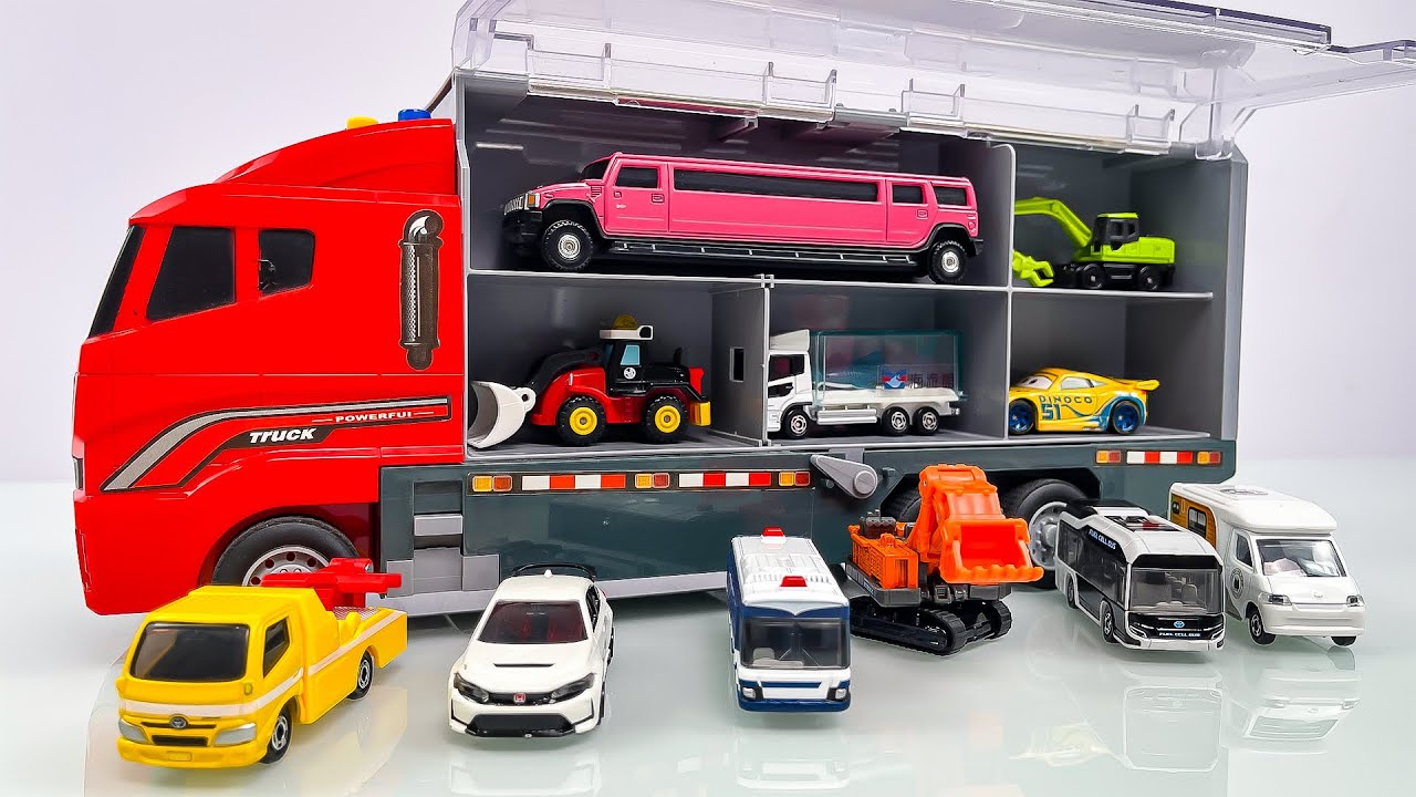 【トミカ】はたらくくるまのミニカーを開封してコンボイへ収納します☆｜unbox the Tomica miniature cars and store them in the convoy