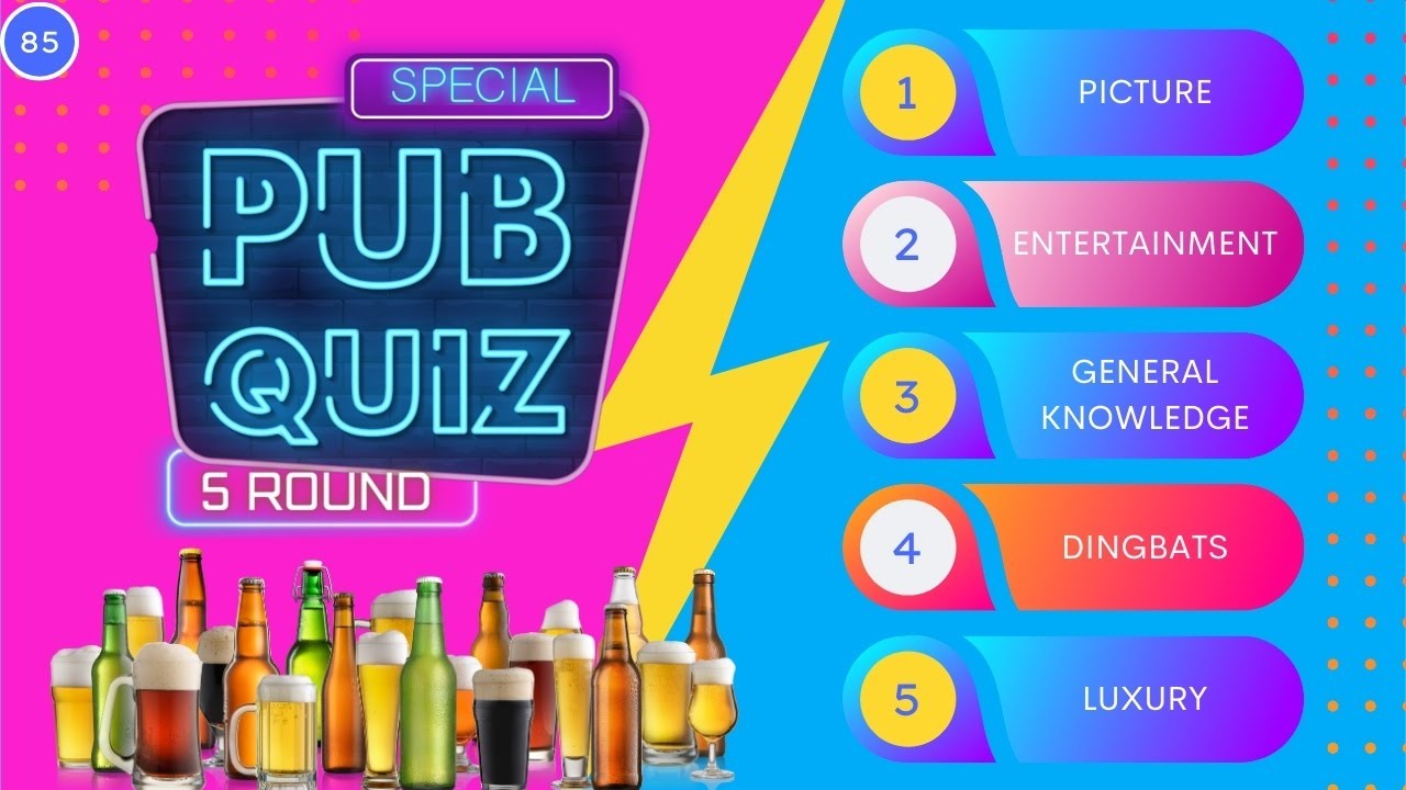 Pub Quiz 5 Round: Test Your Knowledge! Picture, General Knowledge, Entertainment, And More. #85