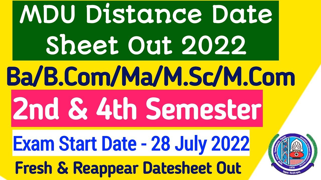 Mdu Distance 4th Semester Datesheet Out 2022 | Mdu distance 2nd semester datesheet out 2022