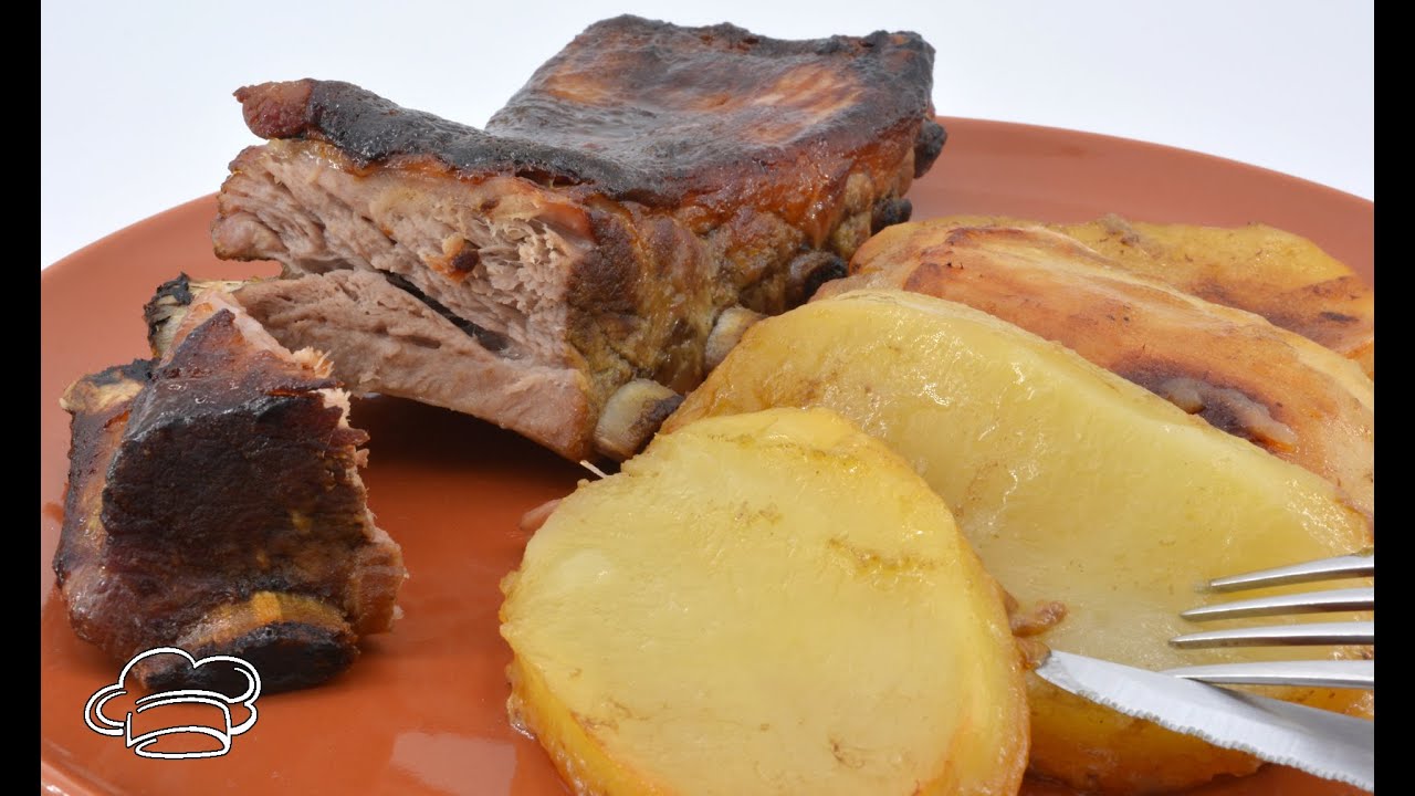 Costilla de cerdo asada al horno con miel y mostaza
