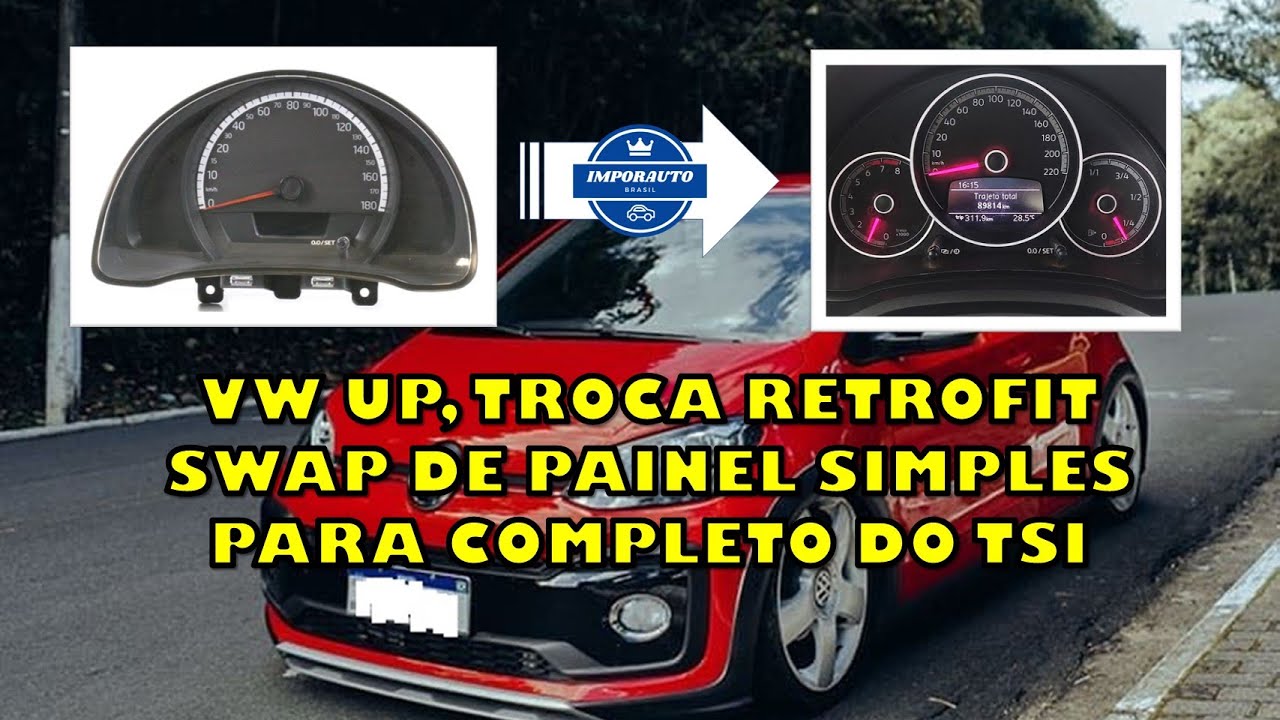 VW UP: TROCA DO PAINEL DE INSTRUMENTOS SIMPLES PELO DO TSI COM COMPUTADOR DE BORDO, RETROFIT, SWAP
