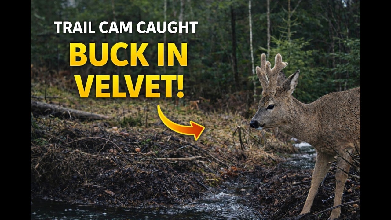 Spring Is Here! Buck in Velvet Feeding on the Marsh Edge