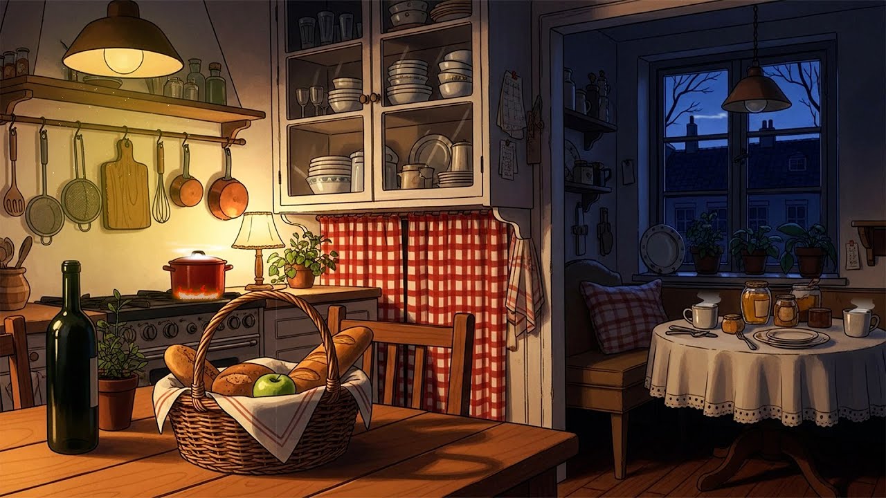 Relaxing jazz in cozy night with oldies playing in another room for relaxation