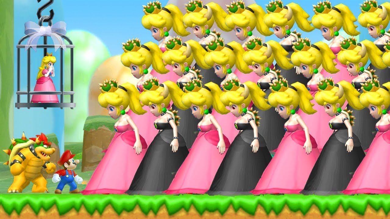 What happens when Mario & Bowser fight against 999 Peach's & Bowsettes in New Super Mario Bros. Wii?