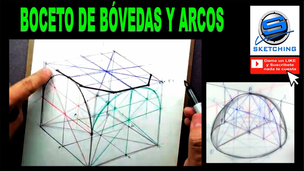 Dibujando Bóvedas, Arcos, Cupulas y Curvas en Perspectiva, Técnica a dos fugas. Arquitectura