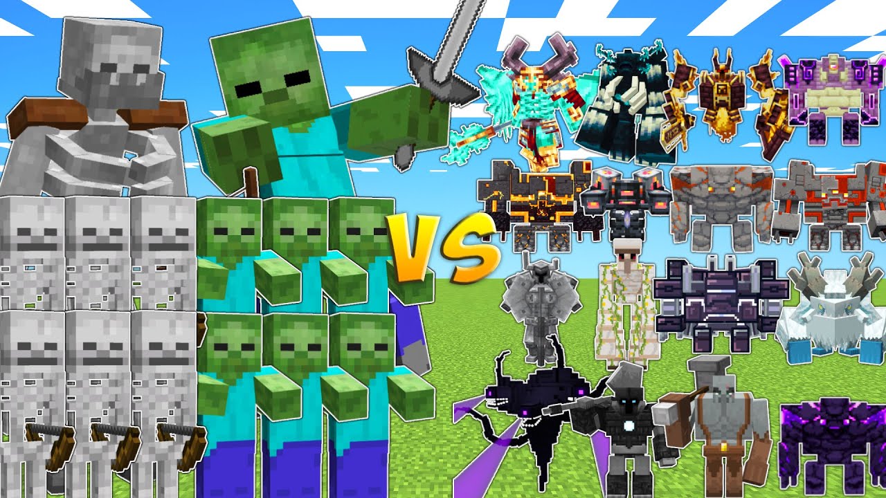 ЗОМБИ И СКЕЛЕТЫ против ВСЕХ БОССОВ MINECRAFT