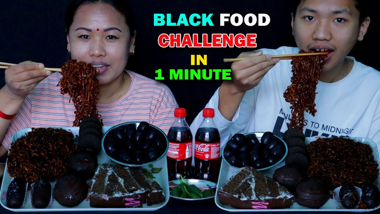 BLACK FOOD CHALLENGE 🖤 IN 1 MINUTE WITH SON | EATING CHALLENGE @tham_thapa