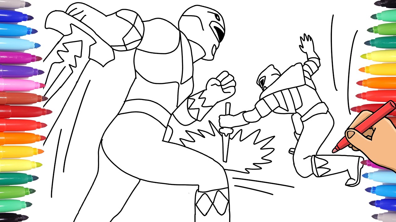 POWER RANGERS COLORING PAGES - HOW TO DRAW A POWER RANGERS SCENE WITH MARKERS