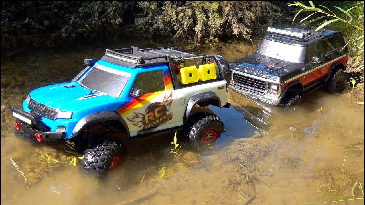 RC ADVENTURES - TWO TRAXXAS TRX4 TRAIL TRUCKS on PATROL!  BRONCO & TOYOTA TACKLE the TUNDRA!