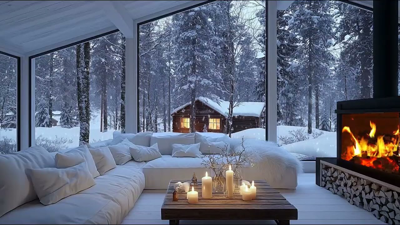 Candlelit White Lounge Piano | Snowfall Night Ambience 3 Hours | Relax, Focus & Night Inspiration!