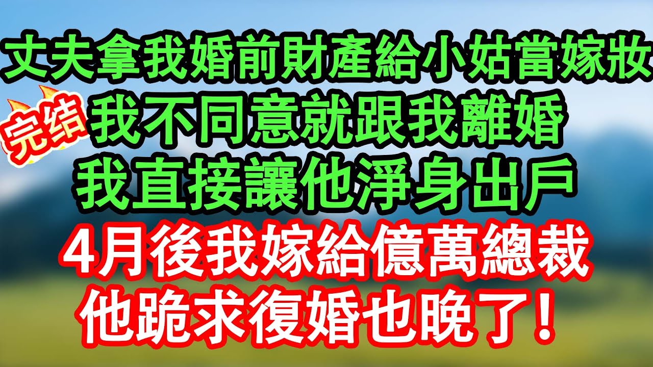 丈夫要我拿婚前財產給小姑當嫁妝，不同意就跟我離婚，我直接讓他淨身出戶，4月後我嫁給億萬總裁，他跪求復婚也晚了！#情感故事#小说#情感故事#家庭故事