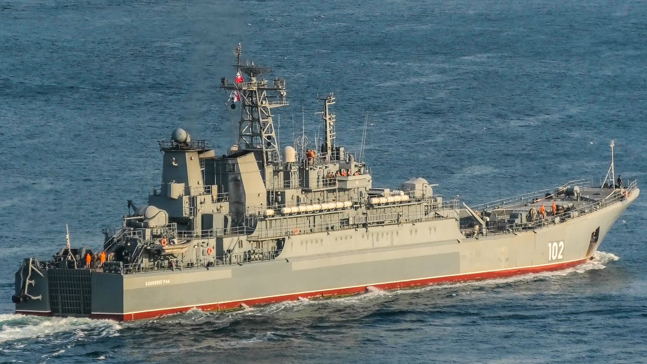 Russian Navy Ropucha class landing ships Kaliningrad and Korolev transit Istanbul towards Med.
