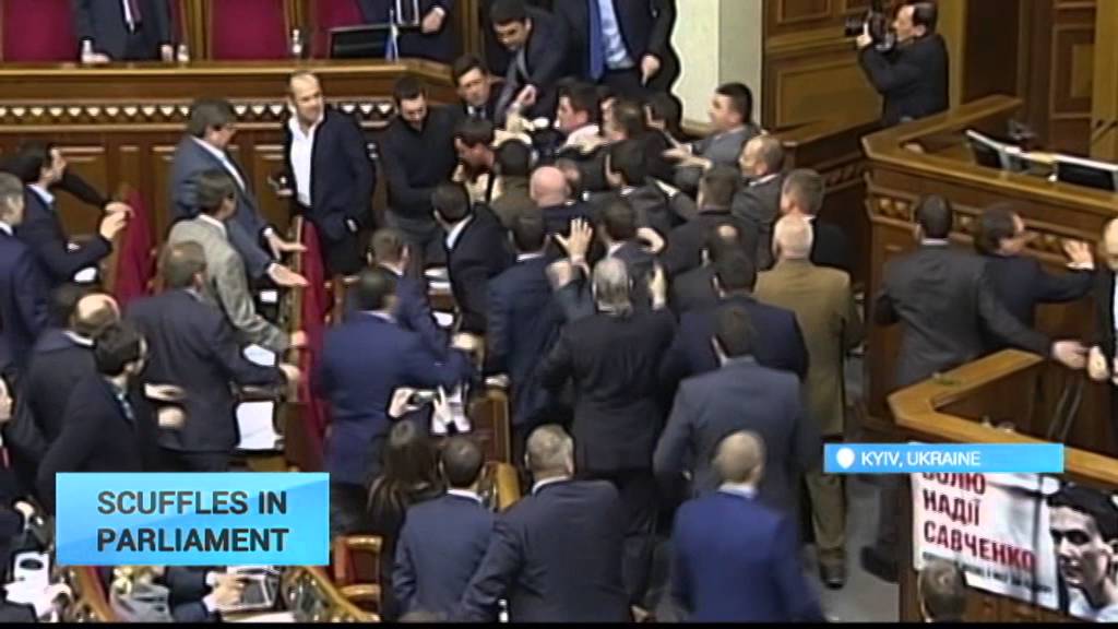 Scruffles in Ukraine Parliament: Massive brawl in Ukrainian parliament as PM dragged off podium