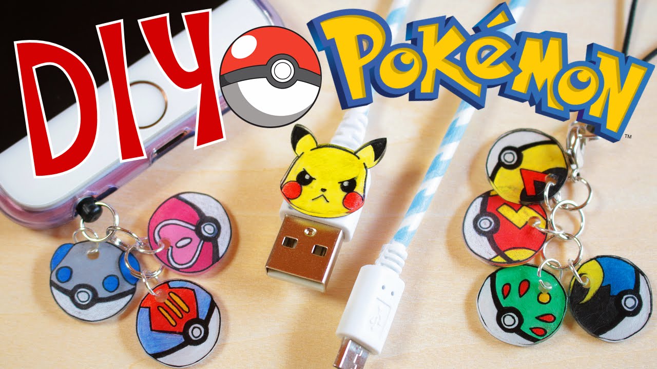 DIY Shrink Plastic Pokeball Charms & Pikachu Charger Cable [Under $10 Budget Crafts]