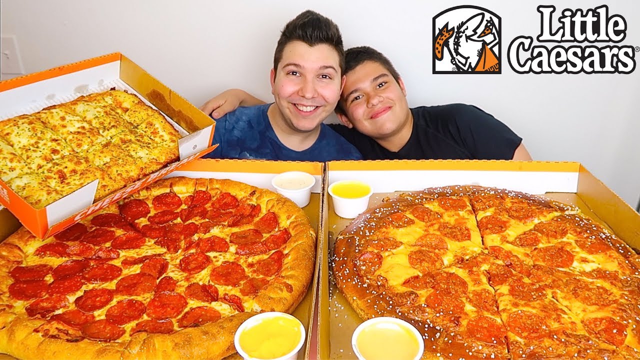 My Little Brother Tries Little Caesars For The First Time • MUKBANG