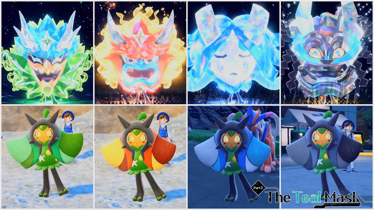 Pokémon Scarlet & Violet - Ogerpon All Mask Tera Form Moved - Teal Mask & Cornerstone Mask