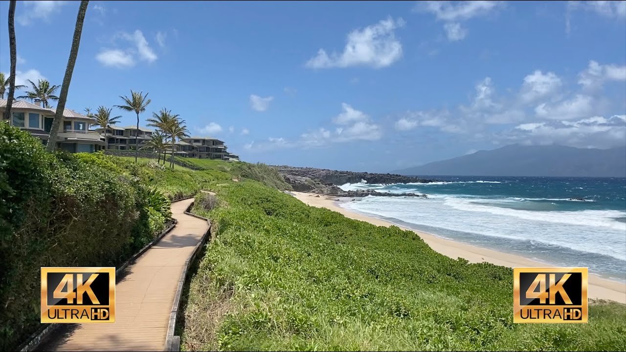 Oneloa Beach (Ironwoods Beach) Boardwalk on April 30, 2020 - Maui, Hawaii - 4K Video