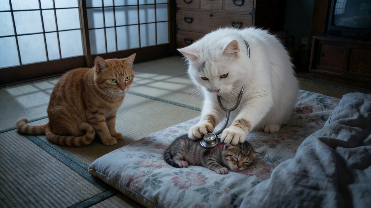 【シニア猫の台所】赤ちゃんネコに異変が！トラばあちゃん、救助を求めて走るSomething's wrong with the baby cat! Grandma Tora runs for help.