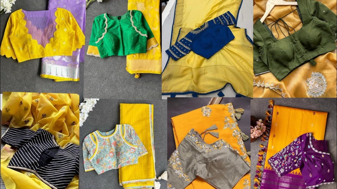💯🎊 Top Yellow Saree Contrast Blouse Ideas | Yellow Saree Styling Tips | Wedding & Festive Look Ideas
