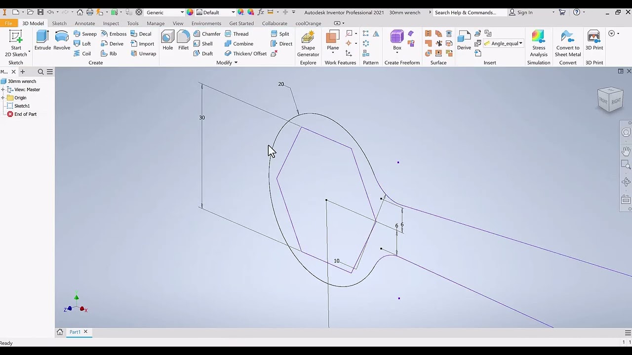 Modeling a custom 30mm wrench for 3d printing