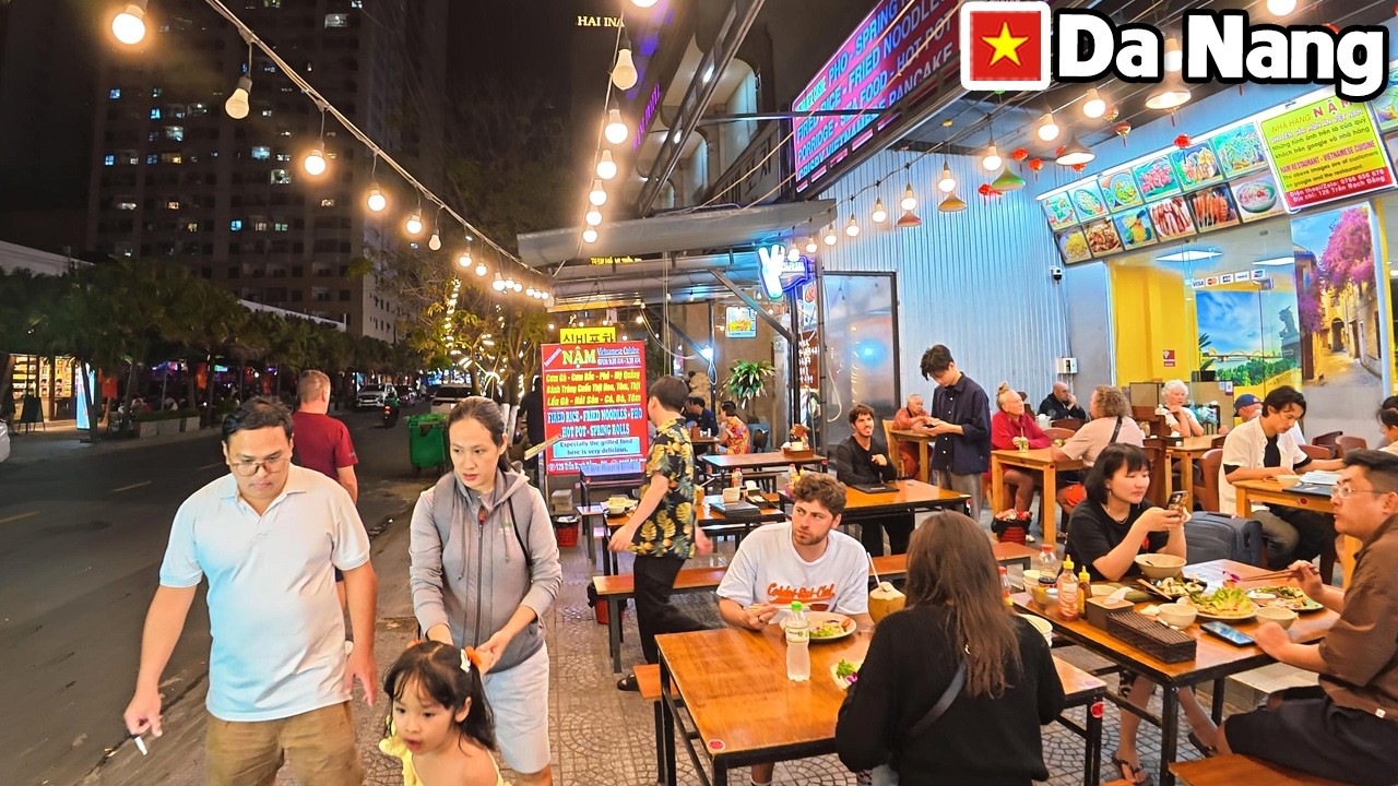DA NANG VIETNAM Nightlife at An Thuong Area - Real Street Life & City Neon Vibes after Dark