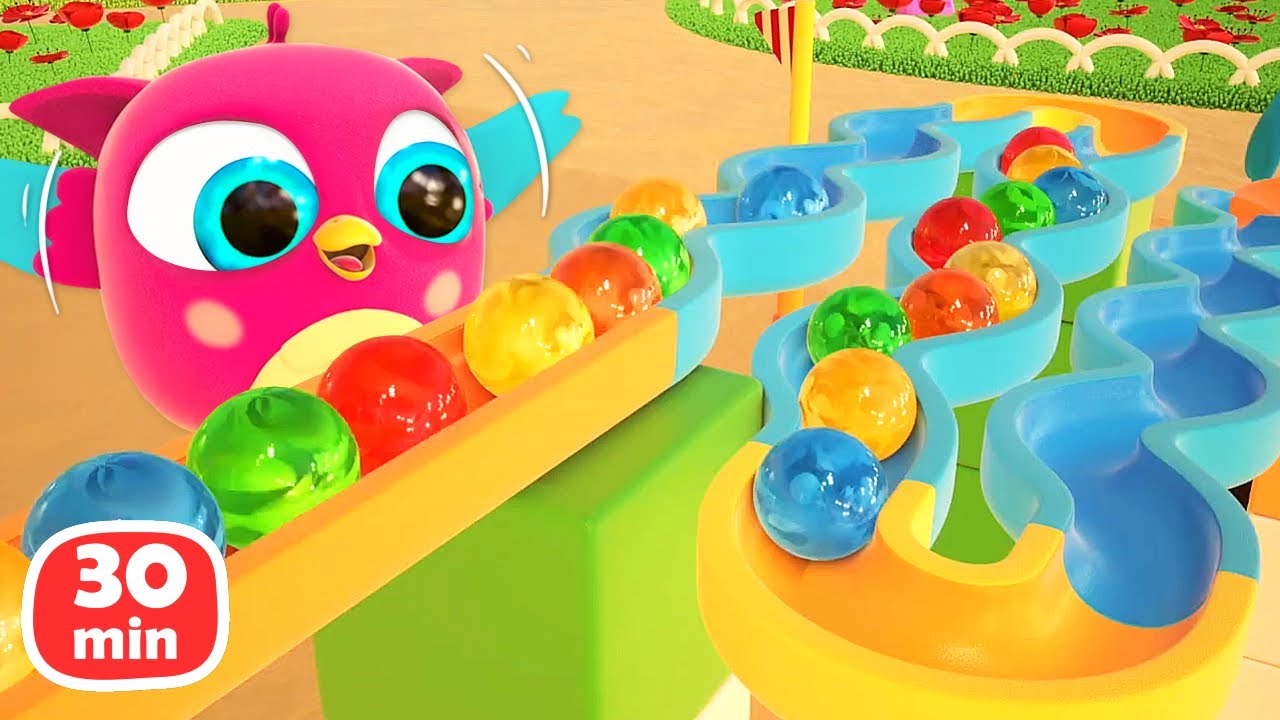 Baby Birds Play with Toys – Marble Run, Toy Magnets, Wooden Train & More